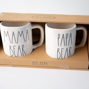Rae Dunn MAMA BEAR and PAPA BEAR mug set.